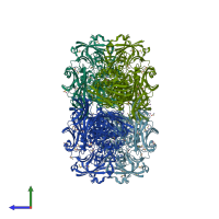 PDB entry 3vdb coloured by chain, side view.