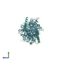 PDB entry 3vdm coloured by chain, side view.