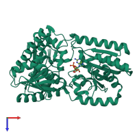 PDB entry 3vdn coloured by chain, top view.