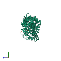 PDB entry 3ve6 coloured by chain, side view.
