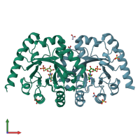 PDB entry 3ve7 coloured by chain, front view.