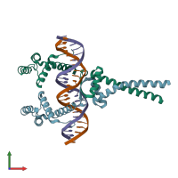 PDB entry 3vea coloured by chain, front view.