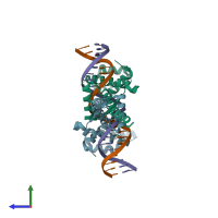 PDB entry 3vea coloured by chain, side view.