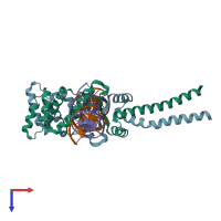 PDB entry 3vea coloured by chain, top view.