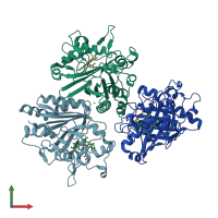 PDB entry 3vef coloured by chain, front view.