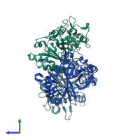PDB entry 3vef coloured by chain, side view.