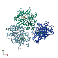 PDB entry 3veg coloured by chain, front view.