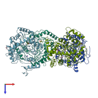 PDB entry 3veh coloured by chain, top view.