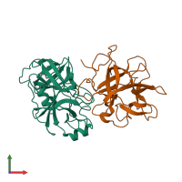 PDB entry 3veq coloured by chain, front view.