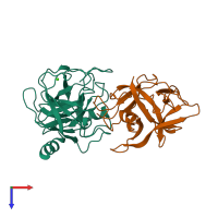 PDB entry 3veq coloured by chain, top view.