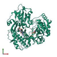 PDB entry 3vet coloured by chain, front view.