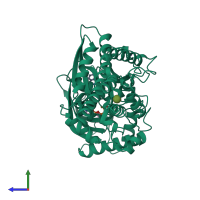 PDB entry 3vey coloured by chain, side view.