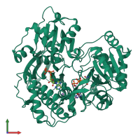 PDB entry 3vez coloured by chain, front view.