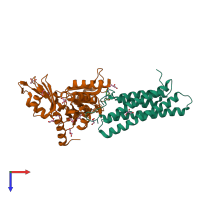 Hetero dimeric assembly 1 of PDB entry 3vf0 coloured by chemically distinct molecules, top view.