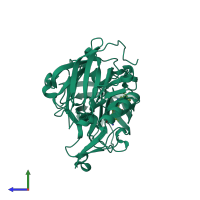 PDB entry 3vf3 coloured by chain, side view.