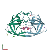 PDB entry 3vf5 coloured by chain, front view.