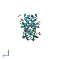 PDB entry 3vf7 coloured by chain, side view.