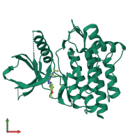 PDB entry 3vf8 coloured by chain, front view.