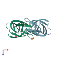 PDB entry 3vfb coloured by chain, top view.