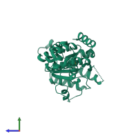 PDB entry 3vfd coloured by chain, side view.