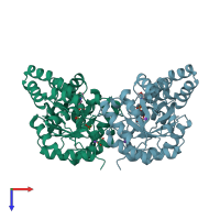 PDB entry 3vfl coloured by chain, top view.