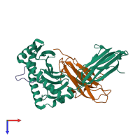 PDB entry 3vfm coloured by chain, top view.
