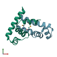 PDB entry 3vfz coloured by chain, front view.