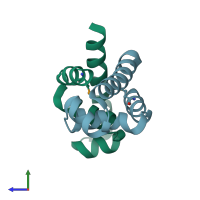 PDB entry 3vfz coloured by chain, side view.