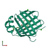 PDB entry 3vg6 coloured by chain, front view.