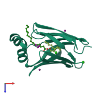 PDB entry 3vg6 coloured by chain, top view.