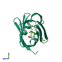 PDB entry 3vg7 coloured by chain, side view.