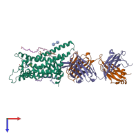 PDB entry 3vg9 coloured by chain, top view.