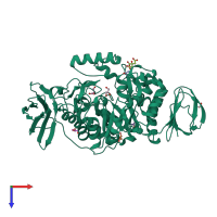 PDB entry 3vge coloured by chain, top view.