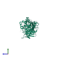 PDB entry 3vh1 coloured by chain, side view.