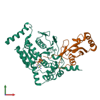 PDB entry 3vh4 coloured by chain, front view.