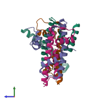 PDB entry 3vh6 coloured by chain, side view.