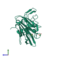 PDB entry 3vhf coloured by chain, side view.