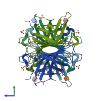 PDB entry 3vhh coloured by chain, side view.