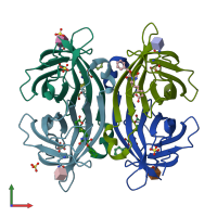 PDB entry 3vhi coloured by chain, front view.