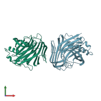 PDB entry 3vho coloured by chain, front view.