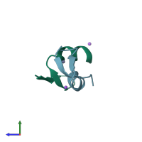 PDB entry 3vhs coloured by chain, side view.