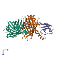 Hetero trimeric assembly 1 of PDB entry 3vht coloured by chemically distinct molecules, top view.