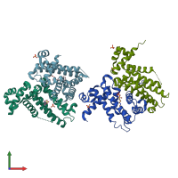 PDB entry 3vib coloured by chain, front view.