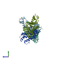 PDB entry 3vib coloured by chain, side view.