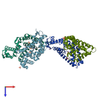 PDB entry 3vib coloured by chain, top view.