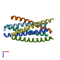 PDB entry 3vie coloured by chain, top view.