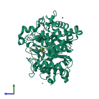 PDB entry 3vif coloured by chain, side view.