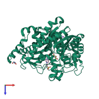 PDB entry 3vig coloured by chain, top view.