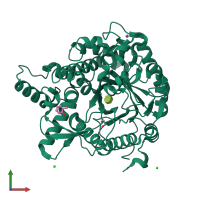 PDB entry 3vil coloured by chain, front view.
