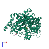 PDB entry 3vil coloured by chain, top view.